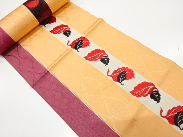 JAPANESE KIMONO / ANTIQUE BOLT FOR HASSUN OBI / WOVEN TREE LEAVES